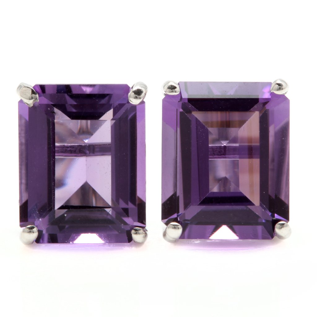 7.45 Ct Natural Amethyst 14kw Gold Stud Earrings